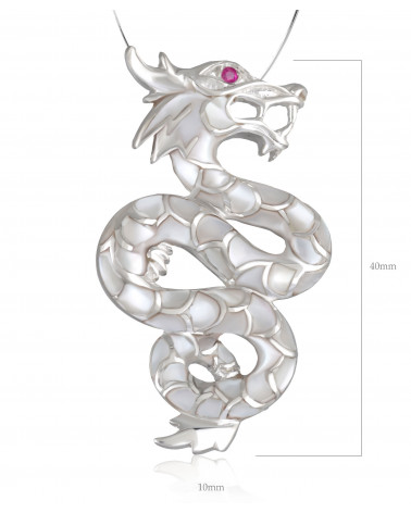 Pendentif dragon-argent massif-nacre blanche-Zirconium rouge-Femme-Homme-Blanc-chaîne serpent incluse