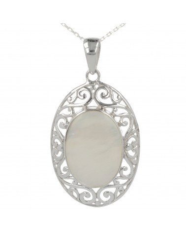 Gift cabochon jewelry-Pendant-Mother of Pearl White- Sterling silver-oval-unisex