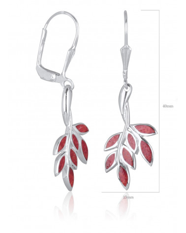 Aden's Jewels - Boucles d'oreille femme – Corail et Argent – Femme – Rouge -Dimension: 40mm x 15mm x 1mm