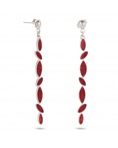 Gift for Women-Dangly Earrings-Red Coral-Sterling Silver-Woman