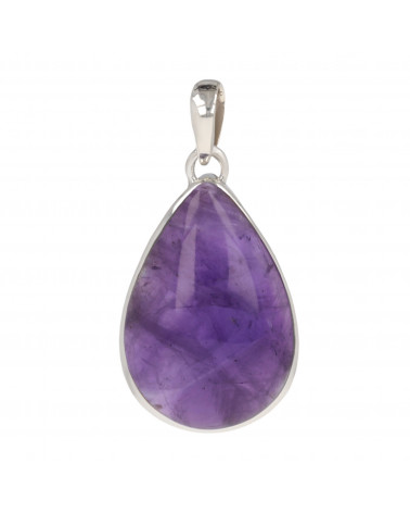 Lithotherapy-Unique Piece-Amethyst Cabochon oval Shape Pendant on Silver