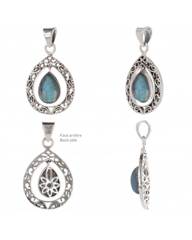 Silver pendant and labradorite shape drop silver setting