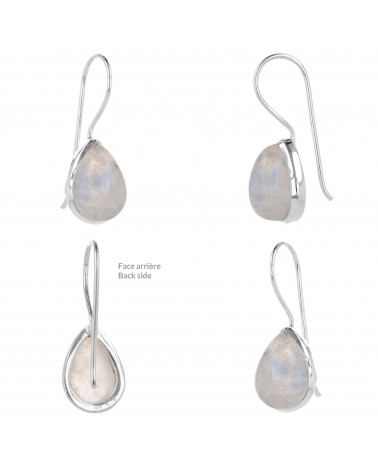 Pear-shaped moonstone earrings set with sterling silver