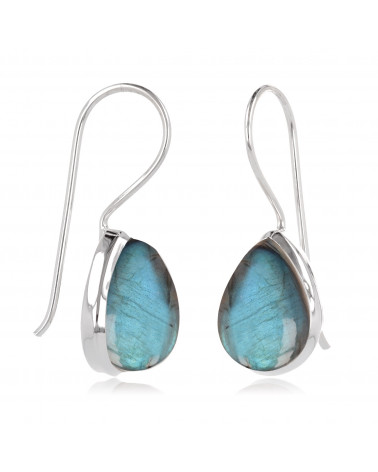 Pear-shaped Labradorite earrings set with sterling silver
