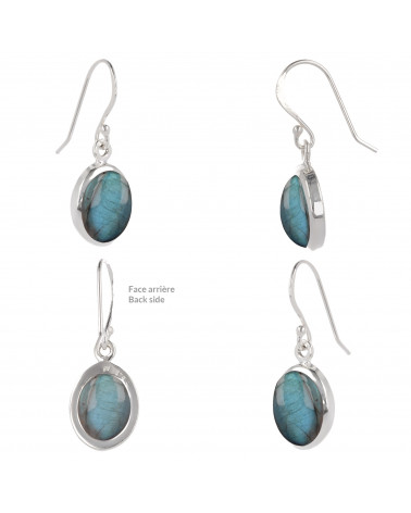 Boucles d'oreille en pierre de labradorite de forme ovale serties d'argent massif