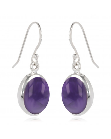 Oval-shaped amethyst earrings set with sterling silver