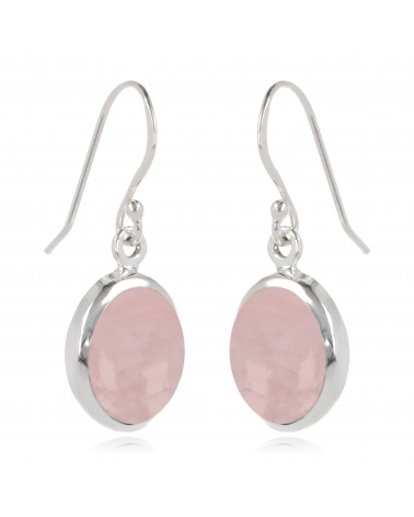 Oval-shaped pink quarz earrings set with sterling silver