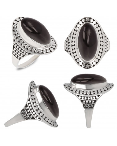 Gift Idea Mom-Ring- Obsidian Stone-Sterling Silver-Woman-Black