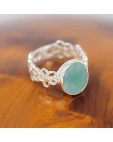 Gift Idea Mom-Ring- apatite Stone-Sterling Silver-Woman-green-Ring Flower