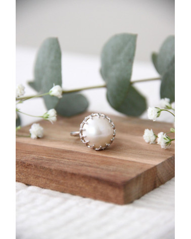 Bague Nacre Blanche Diadème et Argent Massif 925