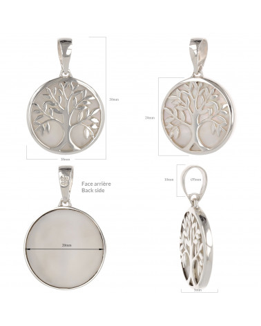 Jewelery Gift Symbol Tree of Life-Pendant -Mother of pearl- Sterling Silver-Round-Unisex