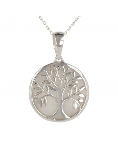 Jewelery Gift Symbol Tree of Life-Pendant -Mother of pearl- Sterling Silver-Round-Unisex