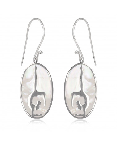 Gift Idea Jewelry Zen Collection-Earrings-yoga- Sterling Silver-mother of pearl-oval-Woman