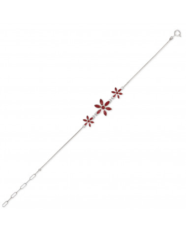 personalisierte Geschenk Frau-Armband- Coral-3 Blumen-Sterling Silber-Frau