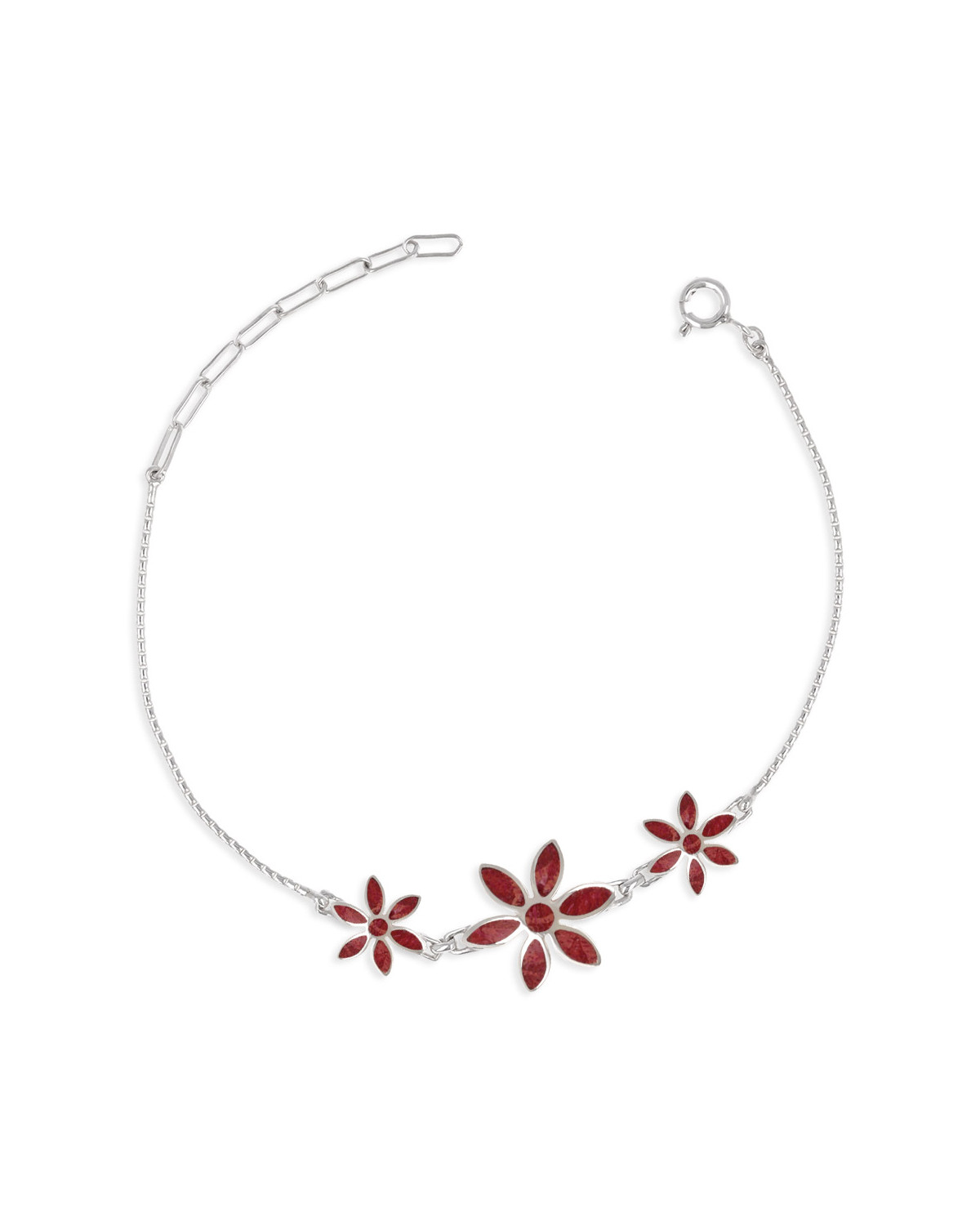 925 Sterling Silver Coral Flower Bracelet