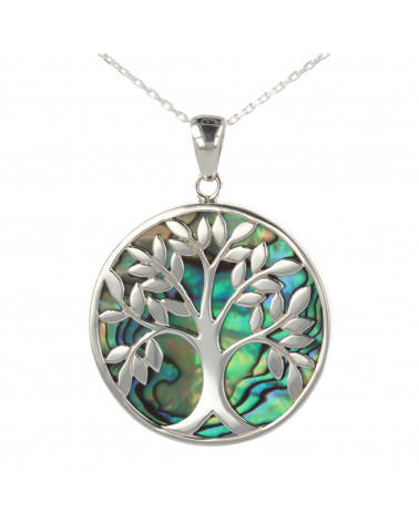 Jewelery Gift Symbol Tree of Life-Pendant -Mother of pearl- Sterling Silver-Round-Woman