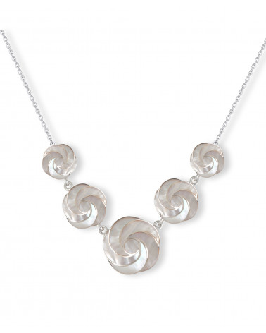 Mother of pearl necklace white spiral effect on silver chain 925-thousandth rhodium