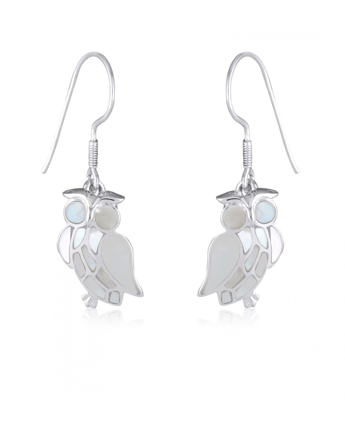 925 Sterling Silver White Mother-of-pearl Owl Earrings