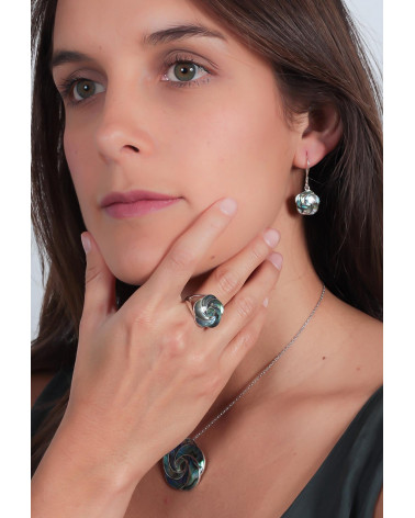 Aden's Jewels-Pendants d'oreille Argent 925 K-Femme-Nacre-Blanche-Forme Fleur en spirale-Dimension Hauteur 33mm Diamètre 15mm