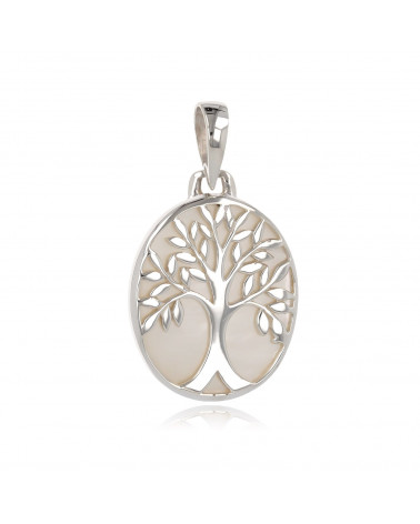 gift idea for women-Gift Jewelry Symbol Tree of Life-Pendant -white mother of pearl- Sterling Silver-Oval-Woman