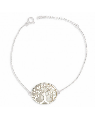 Gift Jewelry Woman-Bracelet- Mother of Pearl white- Sterling Silver-Tree of Life-Oval Shape- Sterling Silver-Woman