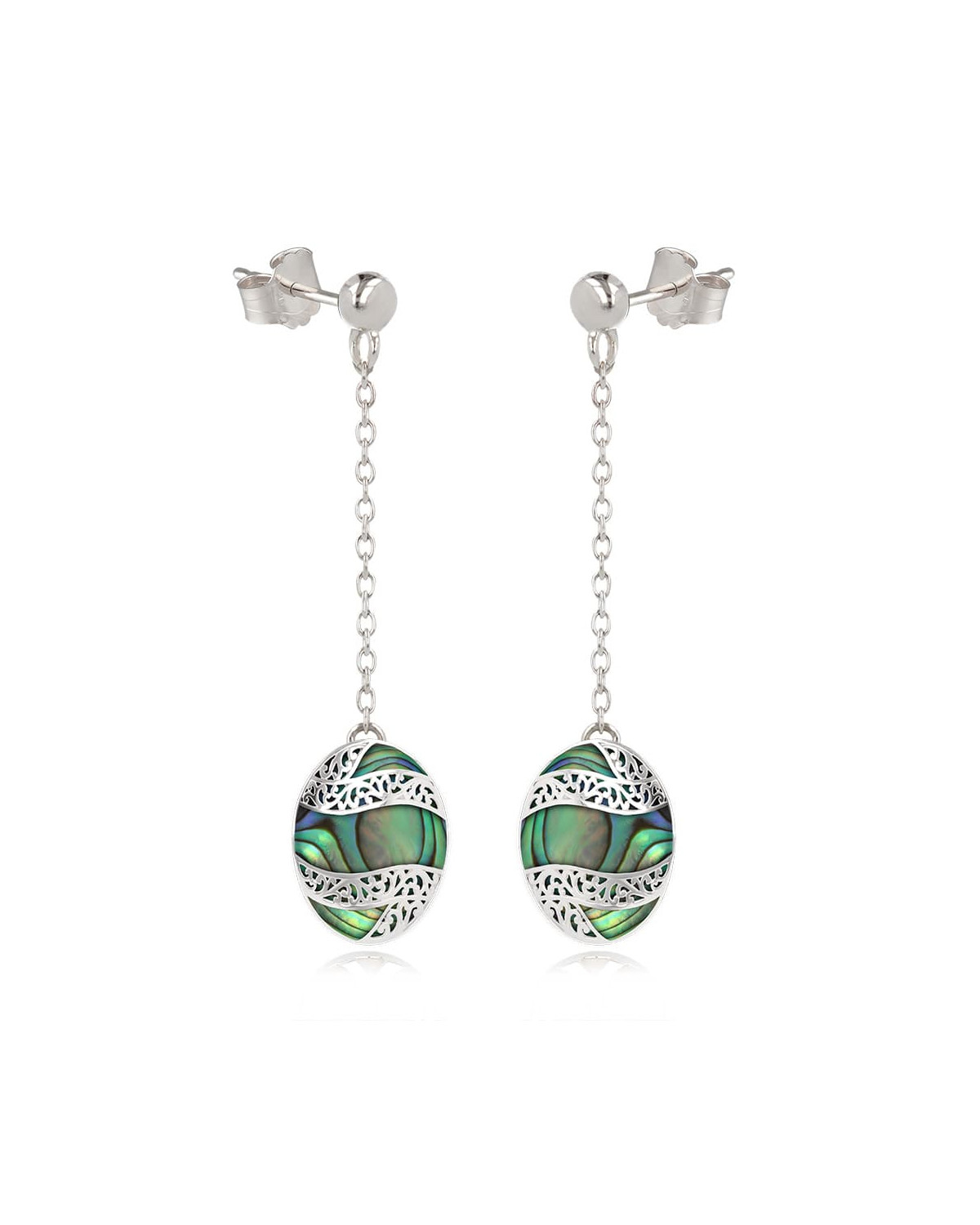 925 Sterling Silver Abalone Mother-of-pearl Oval Shape Earrings