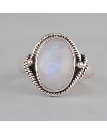 Gift Idea for her Moonstone Cabochon Ring Chains Silver Jewelry Women