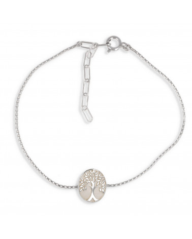 Simbolo di gioielli regalo Albero della vita Bracciale Bianco madreperla Argento sterling ovale Donna