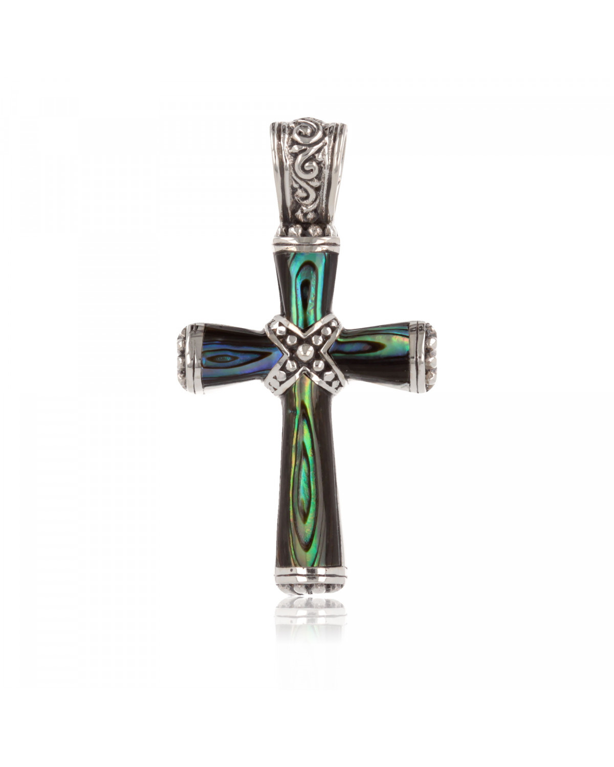 925 Sterling Silver Abalone Mother-of-pearl Cross Shape Pendant