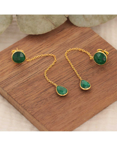 Boucles d'oreille Emeraude traitée et argent 925-000 doré à l'or fin