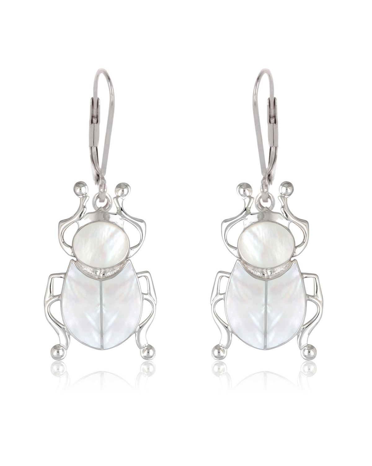 925 Sterling Silver White Mother-of-pearl beetle Earrings