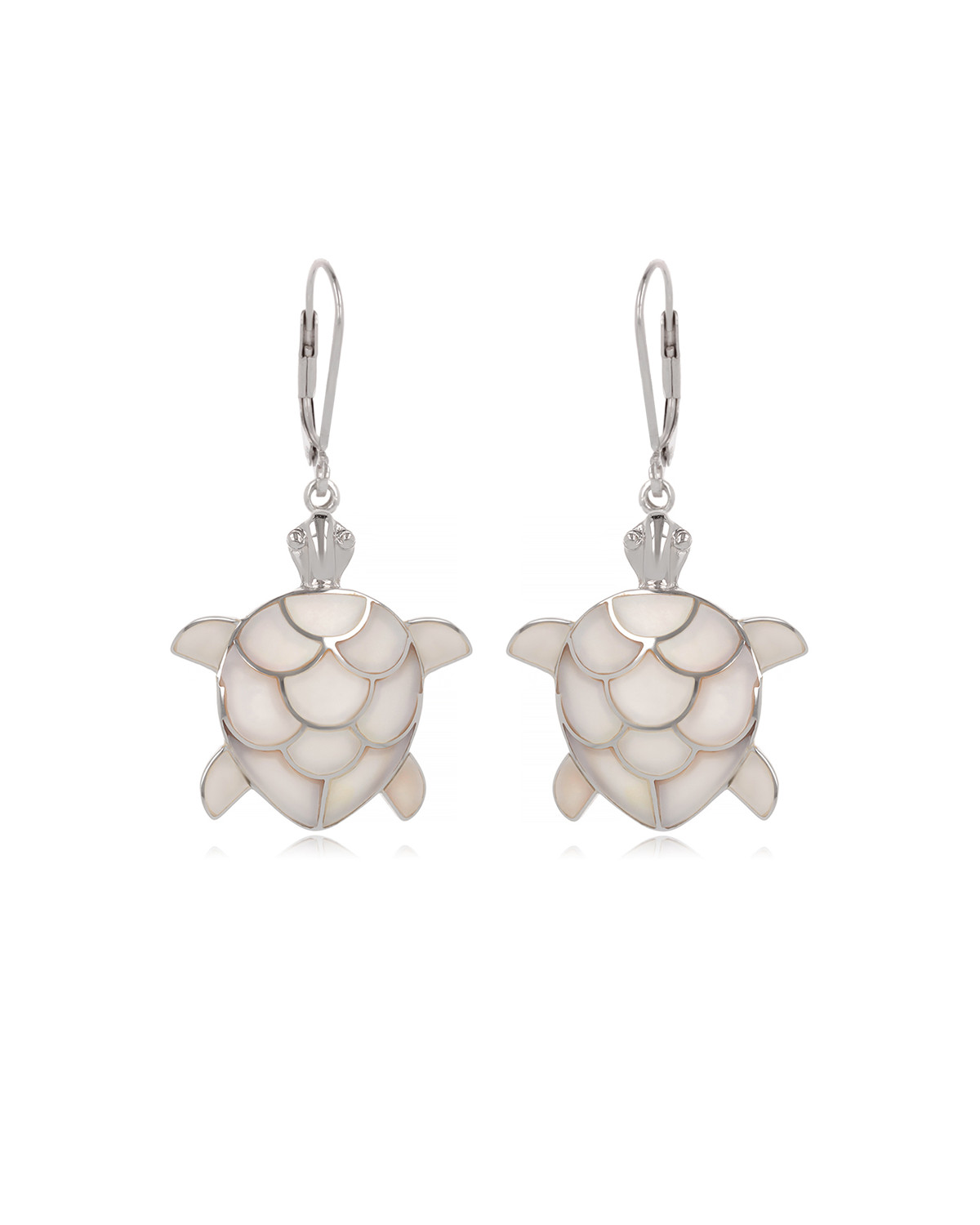 Boucles d'Oreille Tortue Nacre Blanche Sertie Argent 925