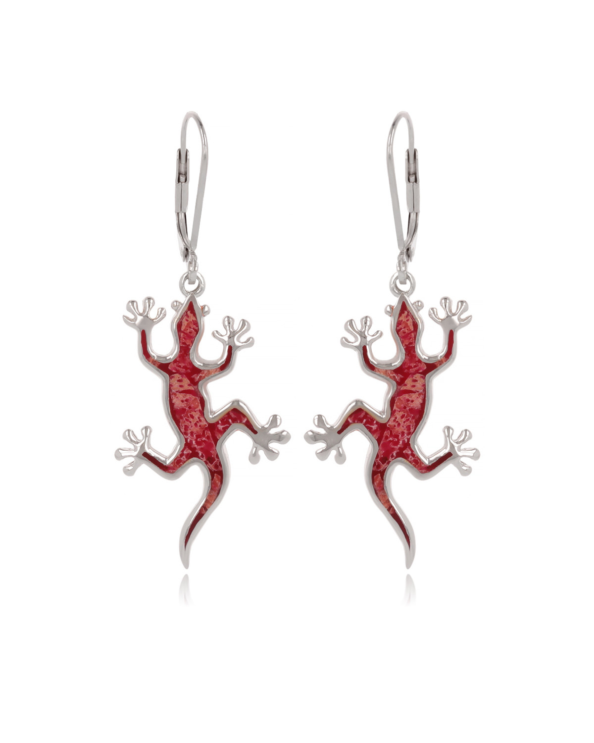 925 Sterling Silver Coral Lizard Earrings