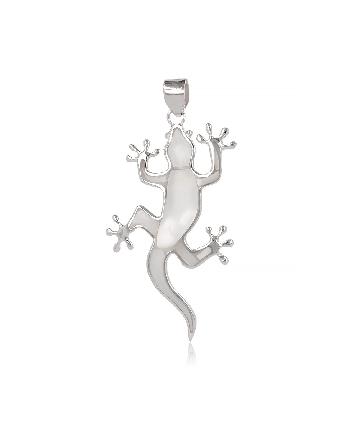 925 Sterling Silver White Mother-of-pearl Lizard Pendant