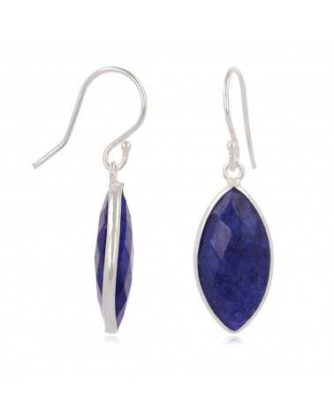 Lapis Lazuli Faceted Earrings , Setting 925 Sterling Silver