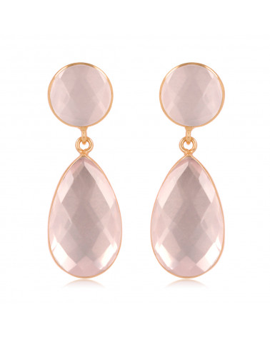 Boucles d'oreille argent 925-000 dorée or rose pierre quartz rose