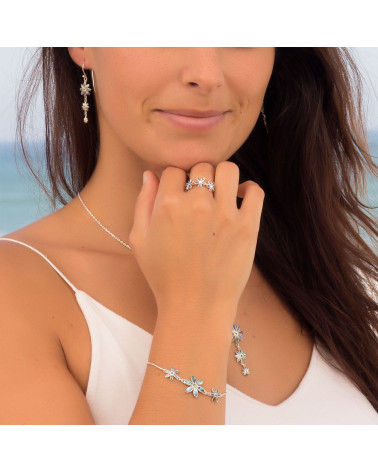 Bracelet Nacre abalone 3 fleurs Argent massif Femme