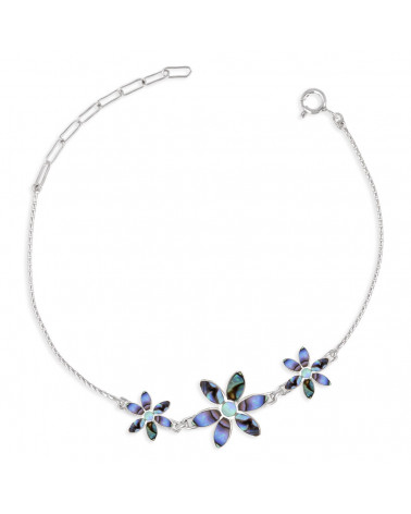 Adjustable bracelet Abalone 3 flowers setting sterling silver 925