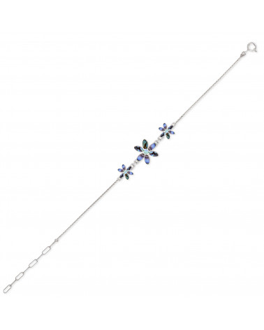 Adjustable bracelet Abalone 3 flowers setting sterling silver 925