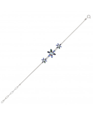 Brazalete ajustable de nácar 3 flores de plata esterlina 925