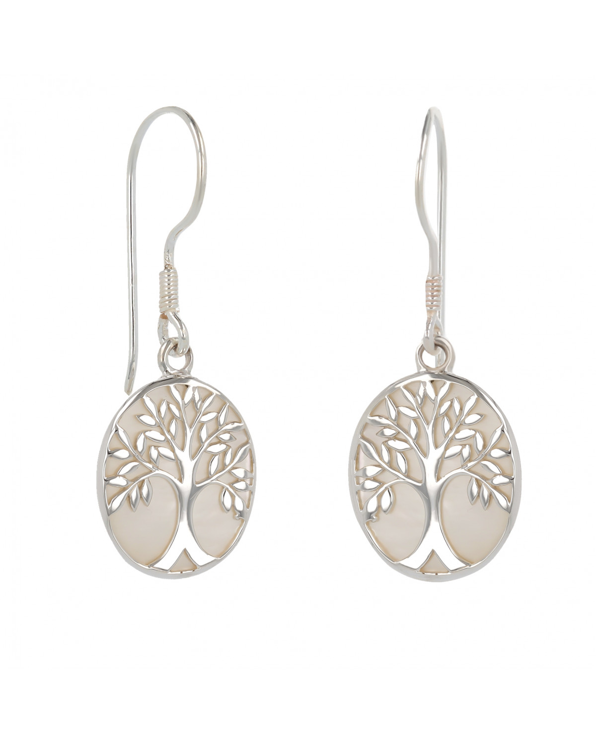 Jewelery Gift Symbol Tree of Life-Earrings-Mother of pearl- Sterling Silver-Oval-Women