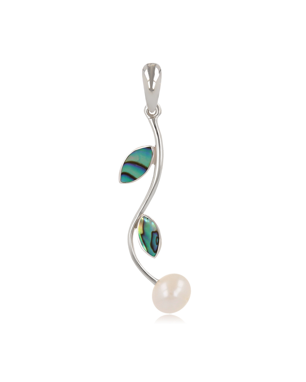 925 Sterling Silver Abaloni Petals and Natural White Pearl Pendant