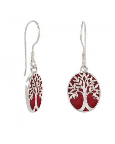 Corallo rosso 925 Simbolo in argento sterling Albero della vita Orecchini