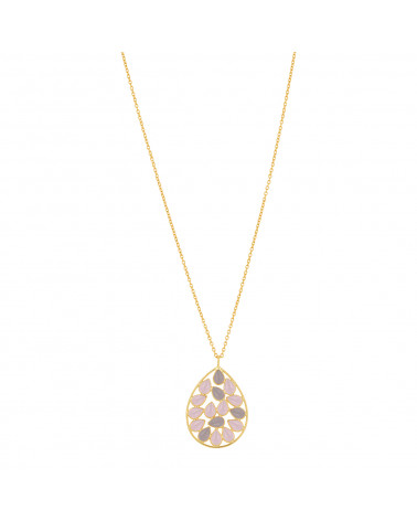 Gold Plated Faceted Pink Quartz Round Shape Necklace