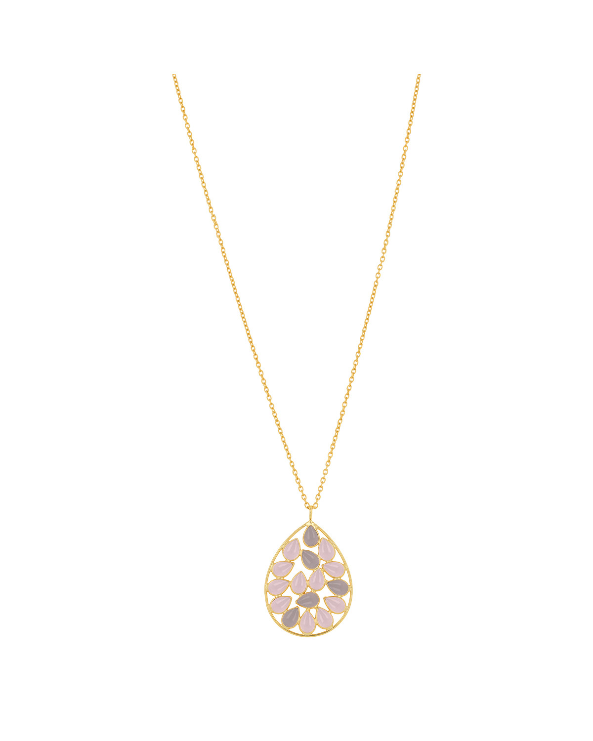 Gold Plated 925 Sterling Silver Pink Quartz Labradorite Necklace