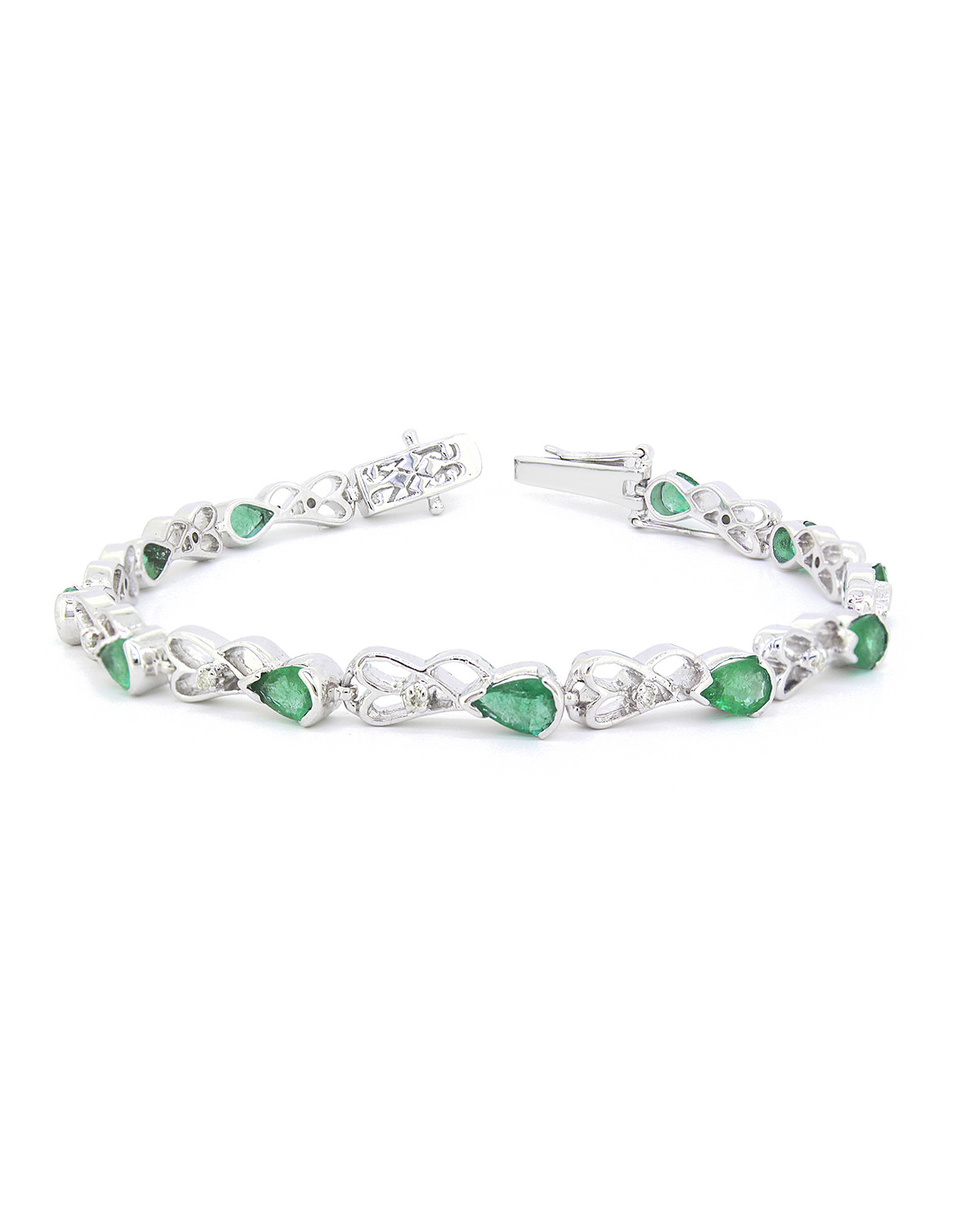 925 Sterling Silver Emerald Diamonds Bracelet