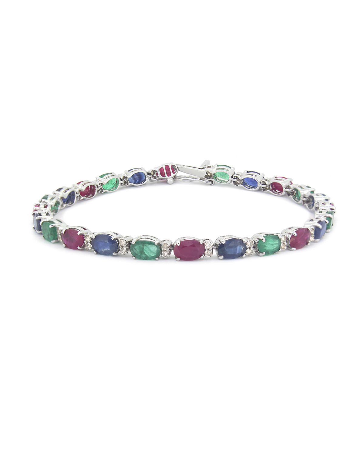 925 Sterling Silver Ruby Emerald Sapphire Bracelet