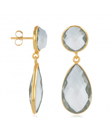 Emerald and Moonstone Earrings, setting fine gold plated on 925 sterling silver