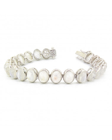 Natural Moonstone Labradorite Lapis Bracelet Gemstone Round Shape 925 Silver Overlay Handmade Link Bracelet Jewelry 