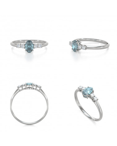 925 Silver Aquamarine Diamonds Ring 2.89grs